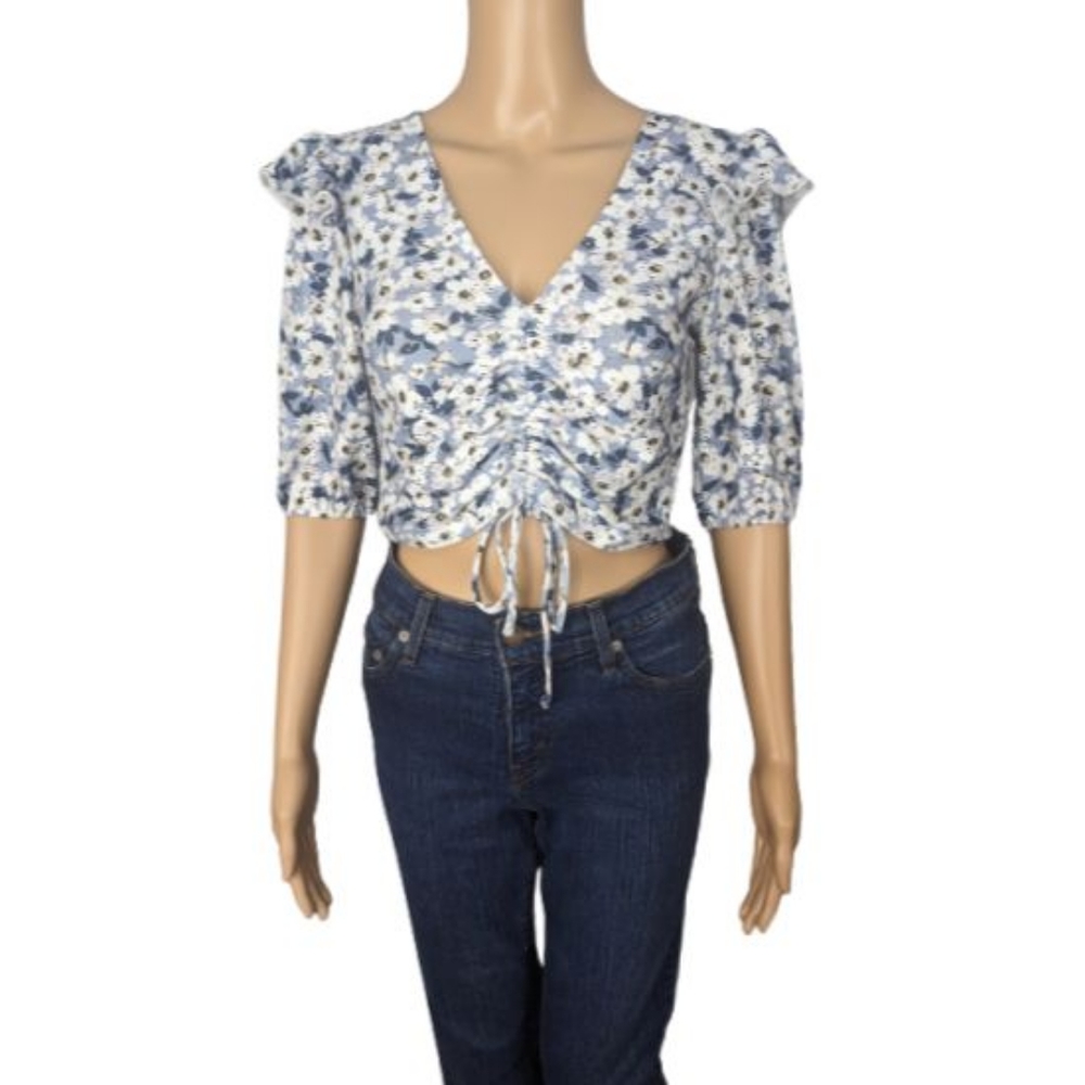 Topshop Floral Ruched Eyelet Crop Top 6